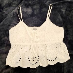 Aerie eyelet crop tank white boho crochet